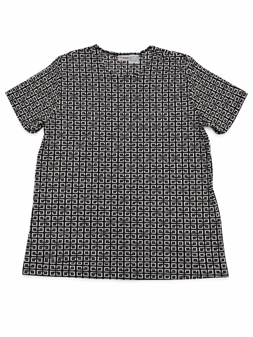 Liz Baker Geometric Print Short Sleeve Stretch Top Black Red XL